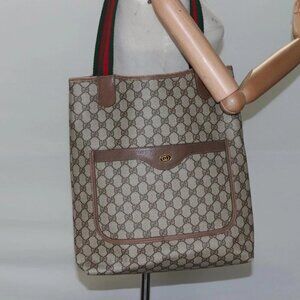 GUCCI GG Supreme Web Sherry Line Tote Bag PVC Beige Red